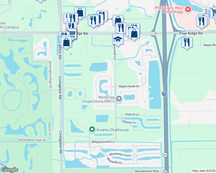 map of restaurants, bars, coffee shops, grocery stores, and more near 6513 Andalucia Way in Naples