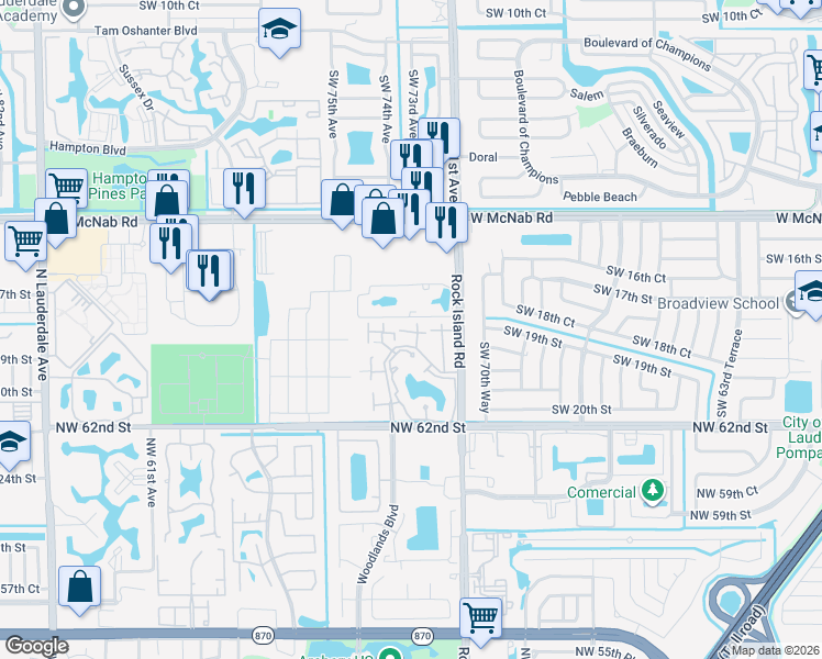 map of restaurants, bars, coffee shops, grocery stores, and more near 7124 Sportsman Drive in North Lauderdale