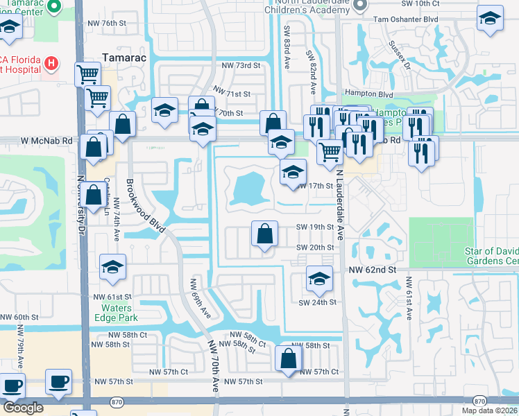 map of restaurants, bars, coffee shops, grocery stores, and more near 1700 South Coral Terrace in North Lauderdale