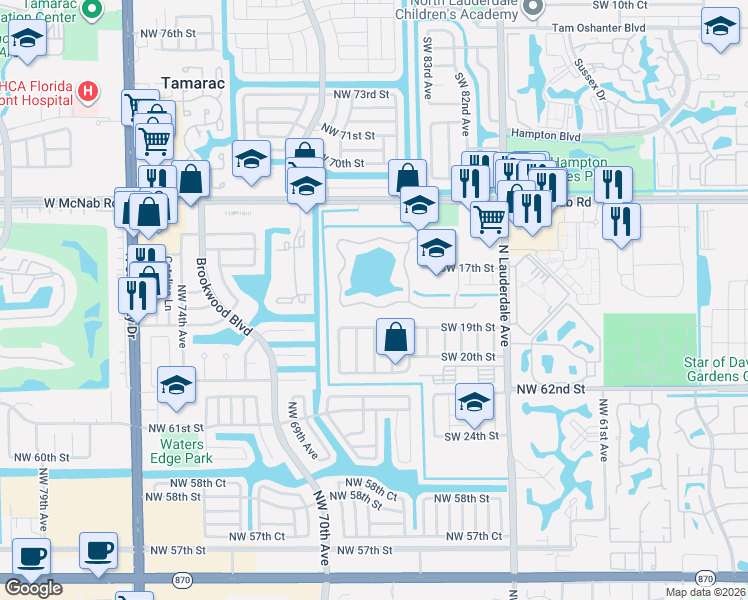 map of restaurants, bars, coffee shops, grocery stores, and more near 8419 South Coral Circle in North Lauderdale