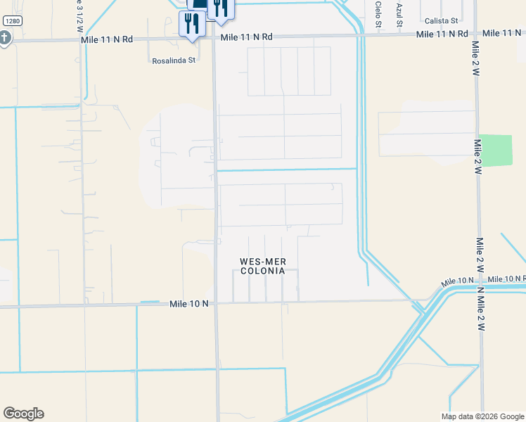 map of restaurants, bars, coffee shops, grocery stores, and more near 3605 Cowboy Drive in Weslaco