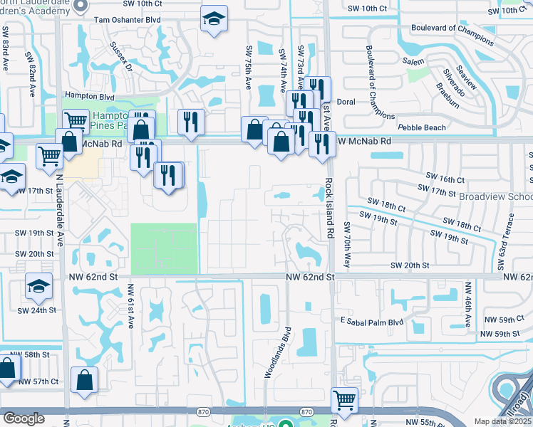map of restaurants, bars, coffee shops, grocery stores, and more near 1841 Runners Way in North Lauderdale