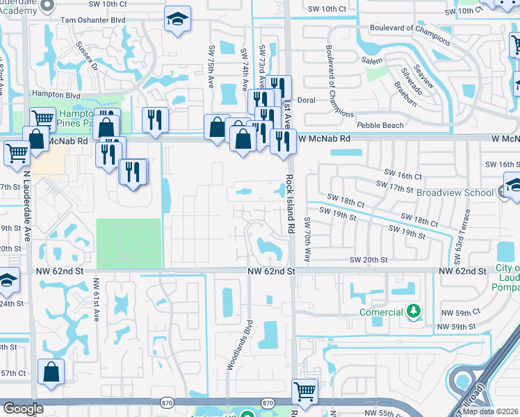 map of restaurants, bars, coffee shops, grocery stores, and more near 7124 Sportsman Drive in North Lauderdale