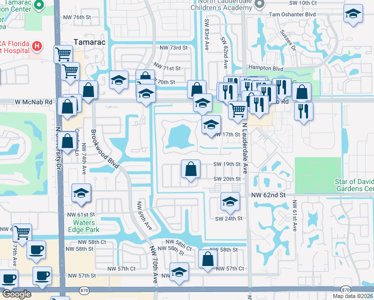 map of restaurants, bars, coffee shops, grocery stores, and more near 1700 South Coral Terrace in North Lauderdale