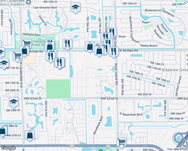 map of restaurants, bars, coffee shops, grocery stores, and more near 1841 Runners Way in North Lauderdale