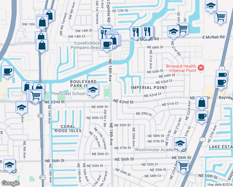 map of restaurants, bars, coffee shops, grocery stores, and more near in Fort Lauderdale