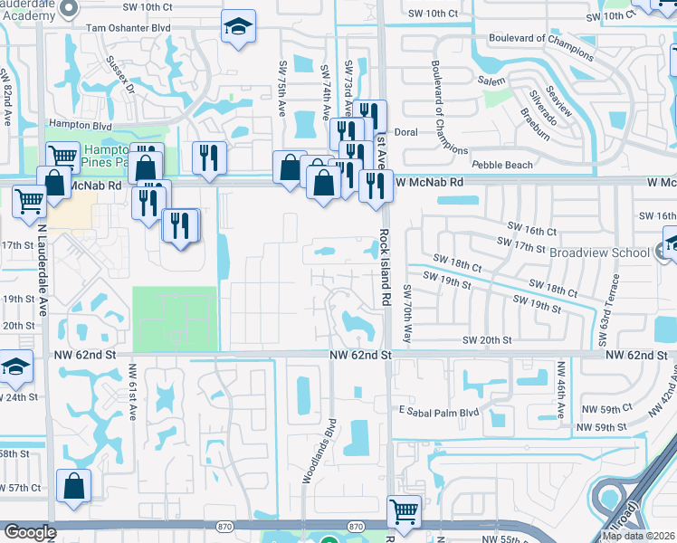 map of restaurants, bars, coffee shops, grocery stores, and more near 7188 Sportsman Drive in North Lauderdale