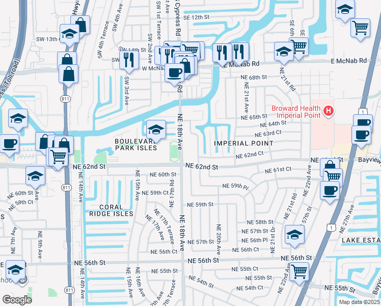 map of restaurants, bars, coffee shops, grocery stores, and more near in Fort Lauderdale