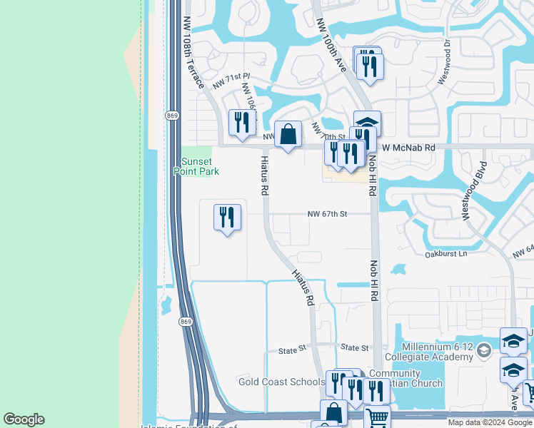 map of restaurants, bars, coffee shops, grocery stores, and more near 12676 Northwest 67th Street in Tamarac