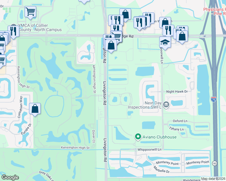 map of restaurants, bars, coffee shops, grocery stores, and more near 12840 Brynwood Way in Naples