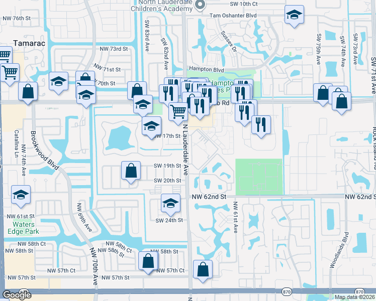 map of restaurants, bars, coffee shops, grocery stores, and more near 8102 Southwest 17th Court in North Lauderdale