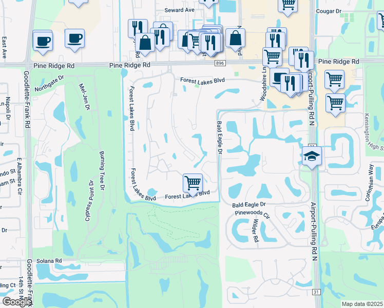 map of restaurants, bars, coffee shops, grocery stores, and more near 420 Quail Forest Boulevard in Naples