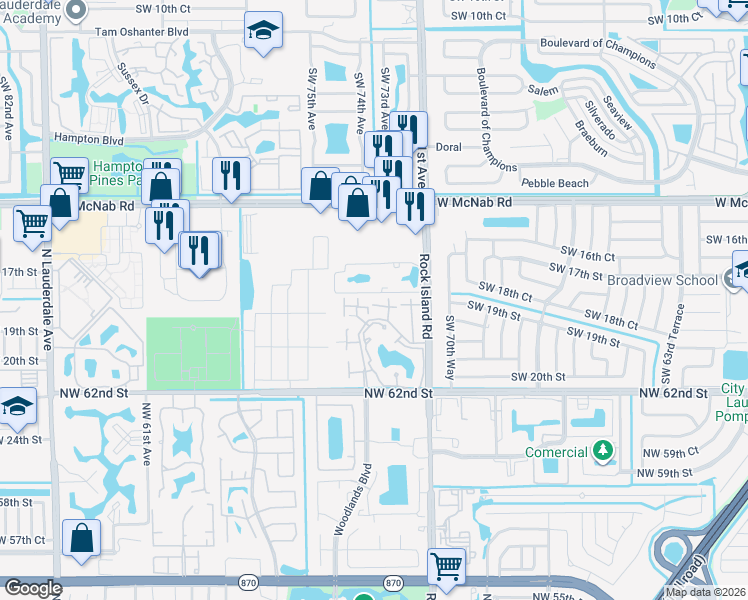 map of restaurants, bars, coffee shops, grocery stores, and more near 7188 Sportsman Drive in North Lauderdale