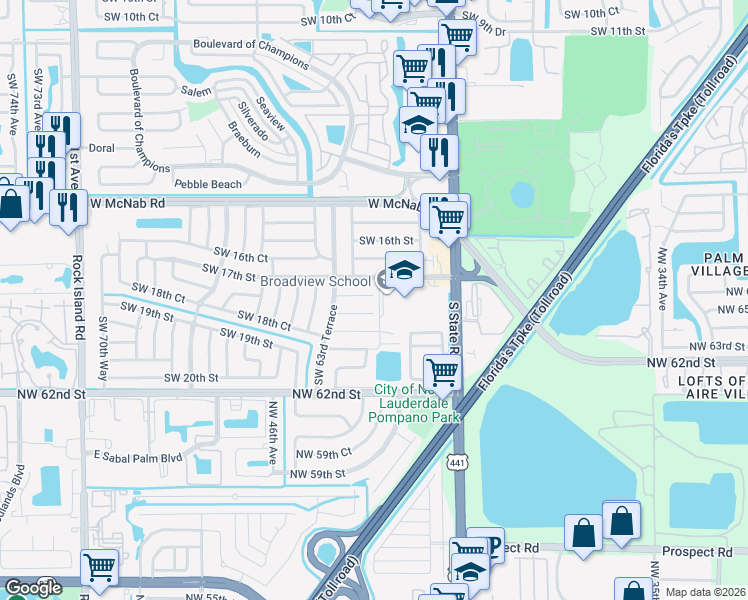 map of restaurants, bars, coffee shops, grocery stores, and more near 6221 Southwest 18th Street in Pompano Beach