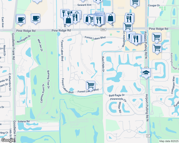 map of restaurants, bars, coffee shops, grocery stores, and more near 480 Quail Forest Boulevard in Naples