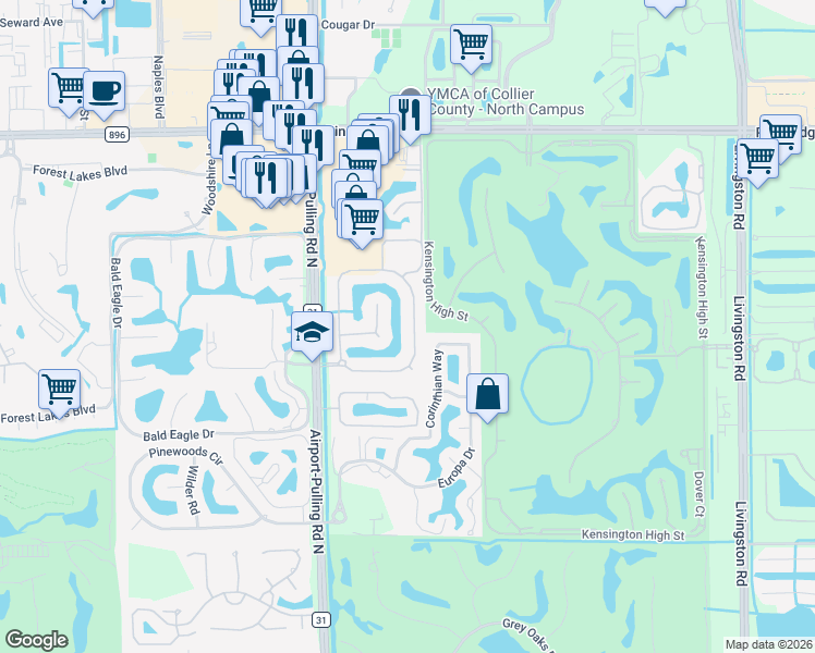 map of restaurants, bars, coffee shops, grocery stores, and more near 4971 Rustic Oaks Circle in Naples