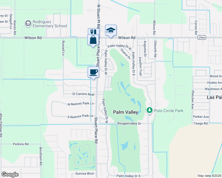 map of restaurants, bars, coffee shops, grocery stores, and more near 43 Los Amigos Drive in Harlingen