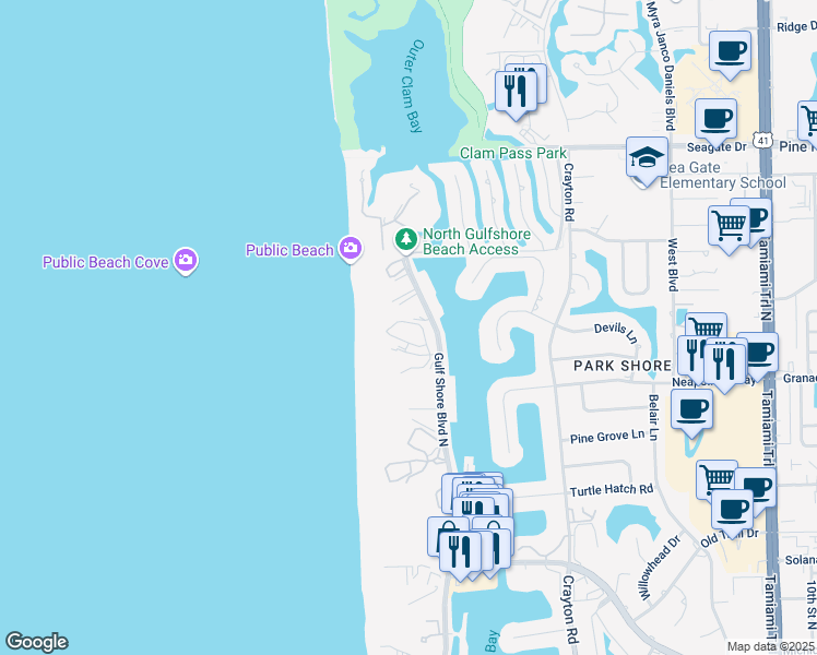 map of restaurants, bars, coffee shops, grocery stores, and more near 4711 Villa Mare Lane in Naples