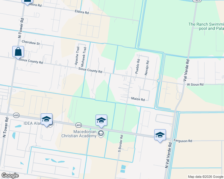 map of restaurants, bars, coffee shops, grocery stores, and more near 121 Sioux Road in Alamo