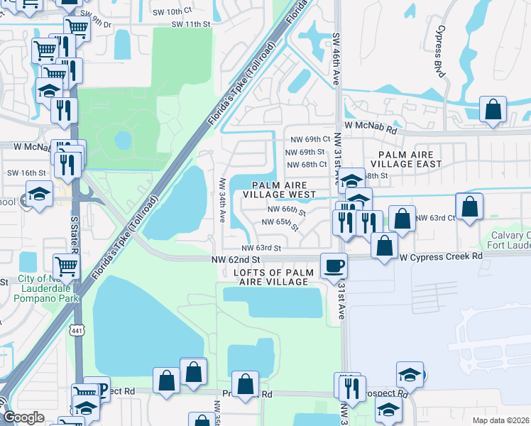 map of restaurants, bars, coffee shops, grocery stores, and more near 3331 Northwest 66th Street in Fort Lauderdale