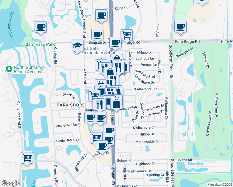 map of restaurants, bars, coffee shops, grocery stores, and more near 4772 Tamiami Trail North in Naples