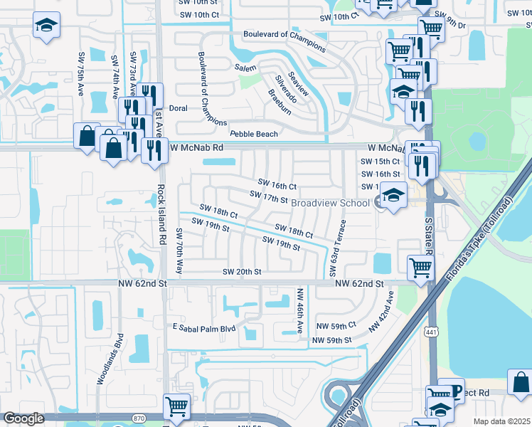 map of restaurants, bars, coffee shops, grocery stores, and more near 1811 Southwest 67th Terrace in North Lauderdale