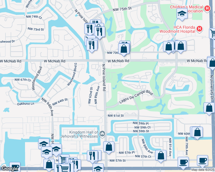 map of restaurants, bars, coffee shops, grocery stores, and more near 6774 Coral Palm in Tamarac