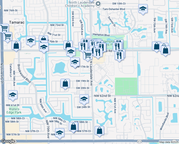map of restaurants, bars, coffee shops, grocery stores, and more near 8102 Southwest 17th Court in North Lauderdale