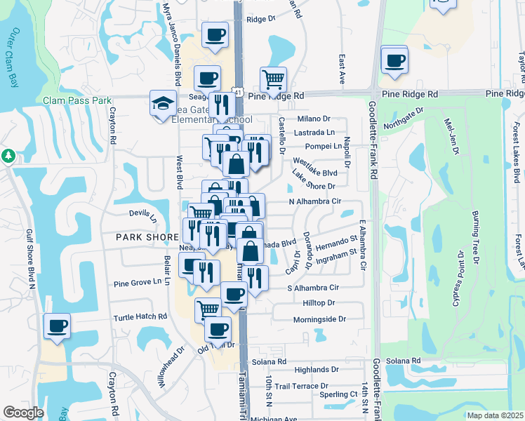map of restaurants, bars, coffee shops, grocery stores, and more near 4772 Tamiami Trail North in Naples