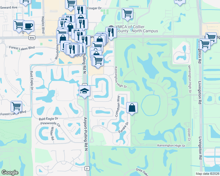 map of restaurants, bars, coffee shops, grocery stores, and more near 4971 Rustic Oaks Circle in Naples