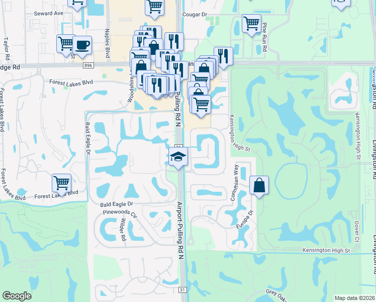 map of restaurants, bars, coffee shops, grocery stores, and more near 5062 Rustic Oaks Circle in Naples