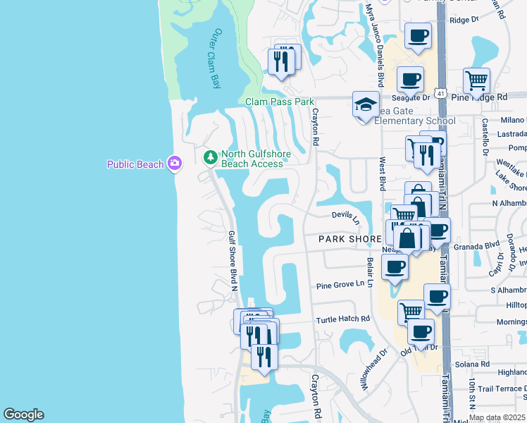 map of restaurants, bars, coffee shops, grocery stores, and more near 325 Devils Bight in Naples