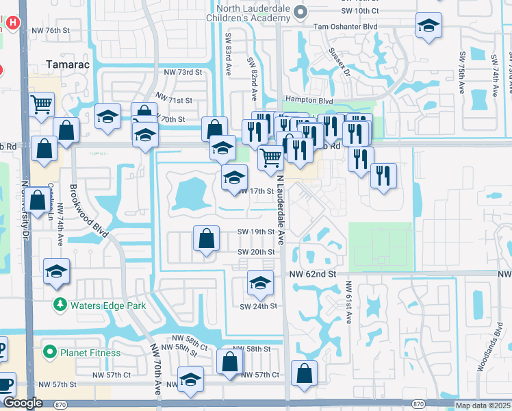 map of restaurants, bars, coffee shops, grocery stores, and more near 8146 Southwest 17th Court in North Lauderdale
