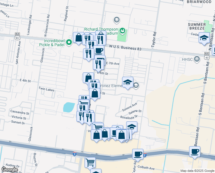 map of restaurants, bars, coffee shops, grocery stores, and more near 2426 East 5 Tr in Mission