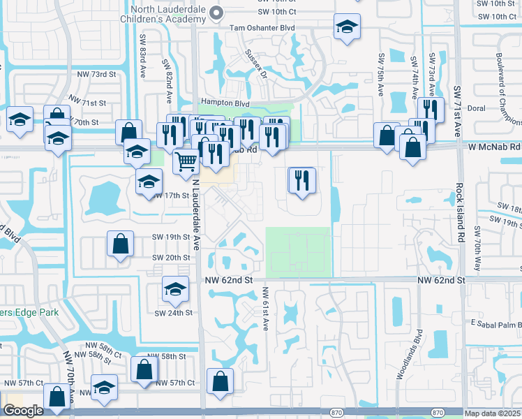map of restaurants, bars, coffee shops, grocery stores, and more near 1912 Belmont Lane in North Lauderdale