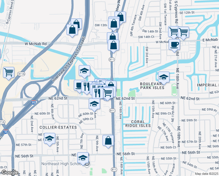 map of restaurants, bars, coffee shops, grocery stores, and more near 6324 Northeast 63rd Court in Fort Lauderdale