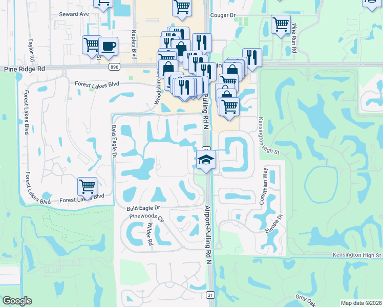 map of restaurants, bars, coffee shops, grocery stores, and more near 8 Bobolink Court in Naples