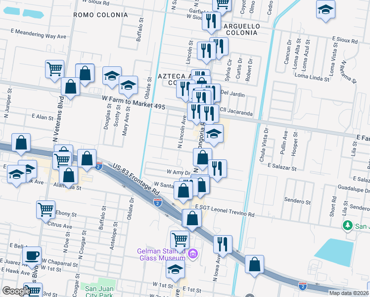 map of restaurants, bars, coffee shops, grocery stores, and more near 114 W Salazar St in San Juan