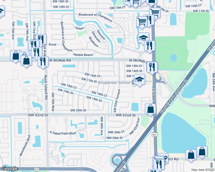 map of restaurants, bars, coffee shops, grocery stores, and more near 1721 Southwest 64th Terrace in North Lauderdale