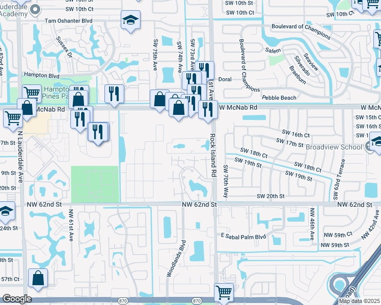 map of restaurants, bars, coffee shops, grocery stores, and more near 7124 Sportsman Drive in North Lauderdale