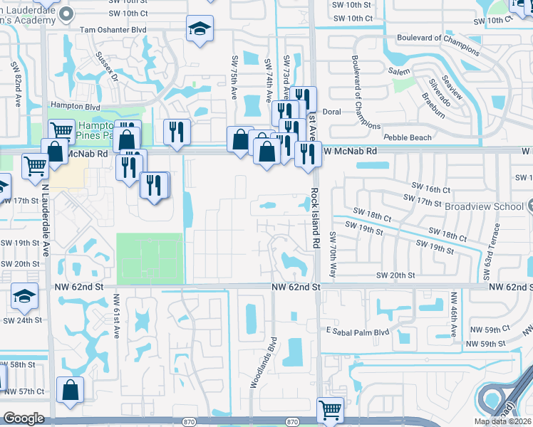 map of restaurants, bars, coffee shops, grocery stores, and more near 7188 Sportsman Drive in North Lauderdale