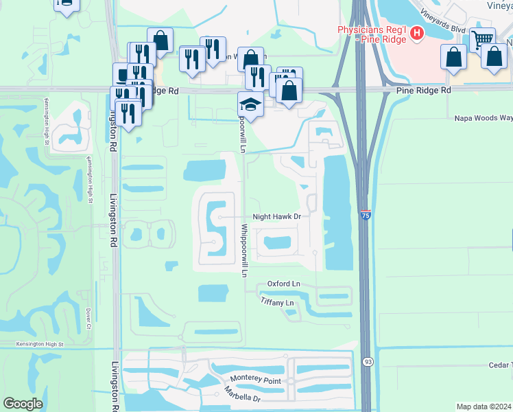 map of restaurants, bars, coffee shops, grocery stores, and more near 1247 Carpazi Court in Naples