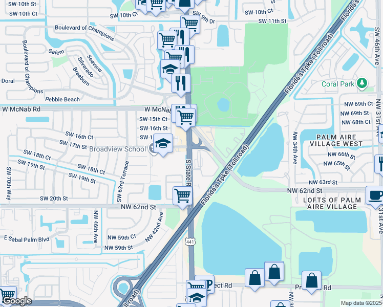 map of restaurants, bars, coffee shops, grocery stores, and more near 1700 South State Road 7 in North Lauderdale