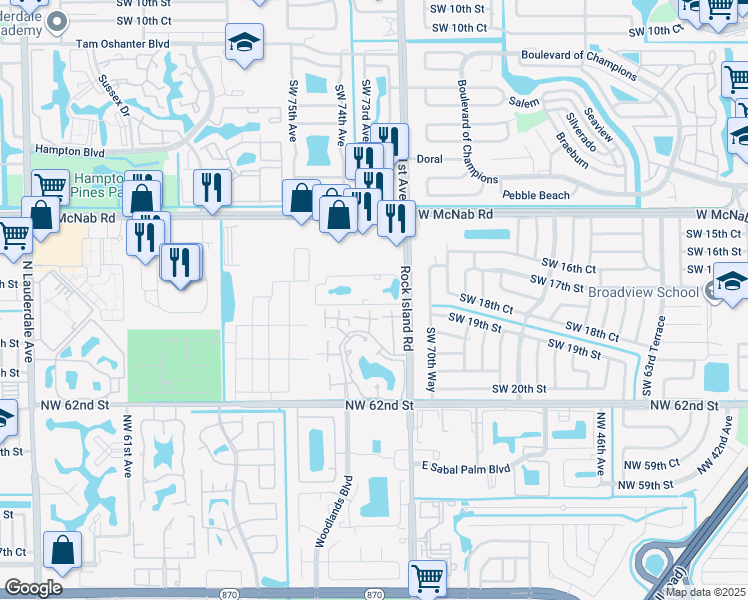 map of restaurants, bars, coffee shops, grocery stores, and more near 7124 Sportsman Drive in North Lauderdale