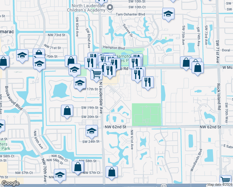 map of restaurants, bars, coffee shops, grocery stores, and more near 1840 Southwest 81st Avenue in North Lauderdale
