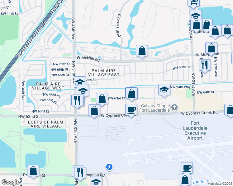 map of restaurants, bars, coffee shops, grocery stores, and more near 2755 Northwest 63rd Court in Fort Lauderdale