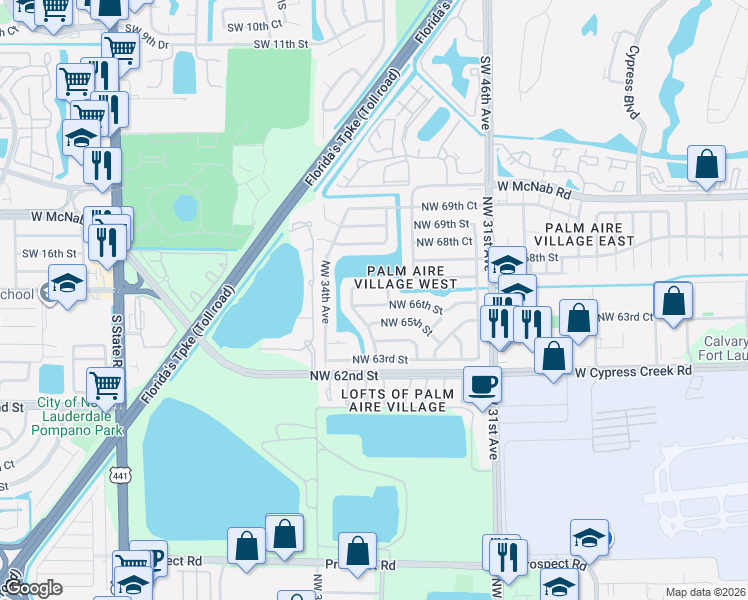 map of restaurants, bars, coffee shops, grocery stores, and more near 3331 Northwest 66th Street in Fort Lauderdale