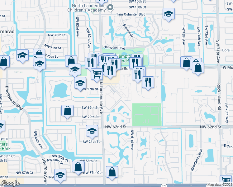 map of restaurants, bars, coffee shops, grocery stores, and more near 1840 Southwest 81st Avenue in North Lauderdale