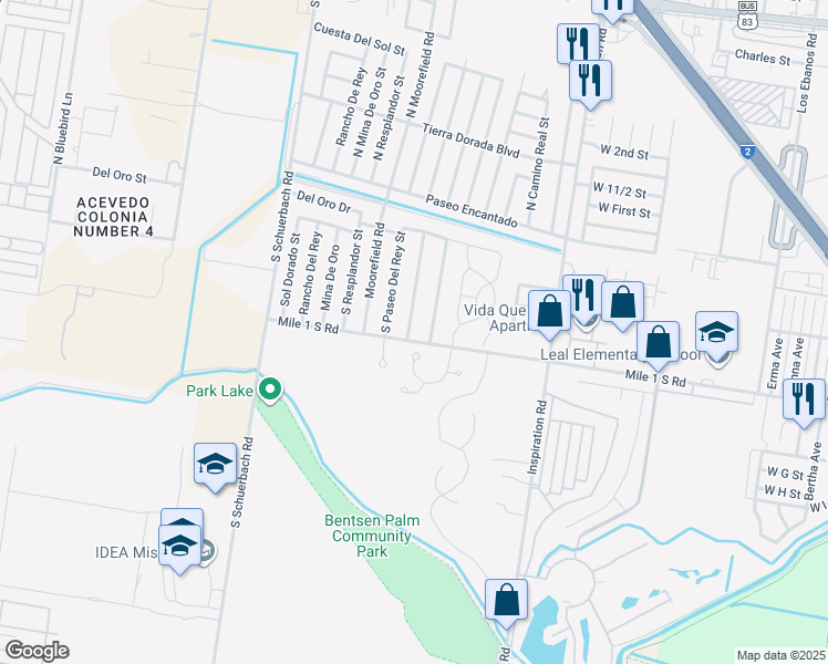 map of restaurants, bars, coffee shops, grocery stores, and more near 611 South Castillos Y Diamantes in Mission