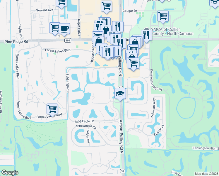 map of restaurants, bars, coffee shops, grocery stores, and more near 8 Bobolink Court in Naples